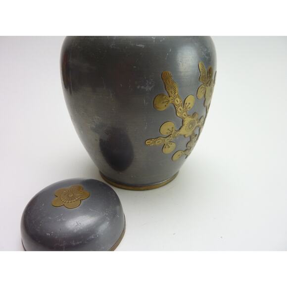 Vintage Pewter Brass Ginger Jar Cherry Blossoms - Picture 4 of 7